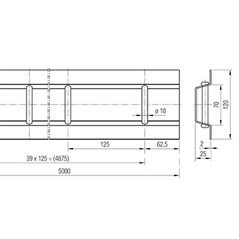 Profil d'arrimage barrettes 5000 mm / aluminium blanc de presse