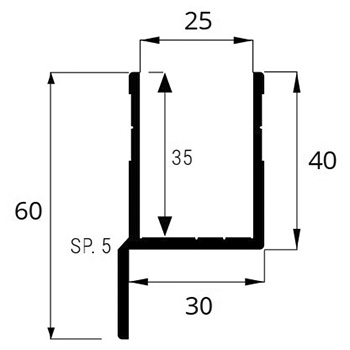 profil de finition anodisé l x h: 32.5 x 40/60 / intérieure 25 mm